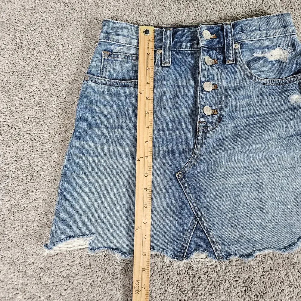 Madewell Mini Skirt Womens 25 Blue Rigid Denim A Line Distressed Boho Grunge